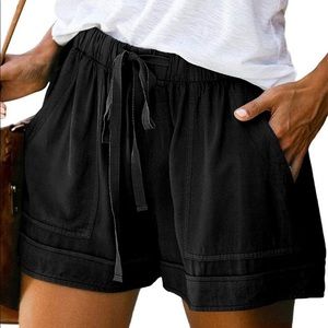 Black Shorts Casual Athletic Lounge Drawstring Elastic Waist Pockets